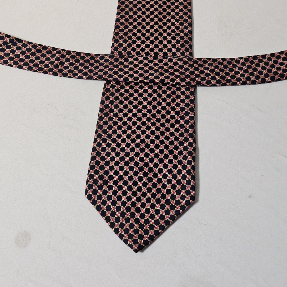 Brooks Brothers Makers Red Gold Navy Intricate Design Neck Tie Silk Handmade USA